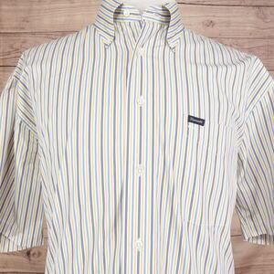 Faconnable Shirt Mens XL Striped Button Down Short Sleeve Casual Dress‎ Shirt